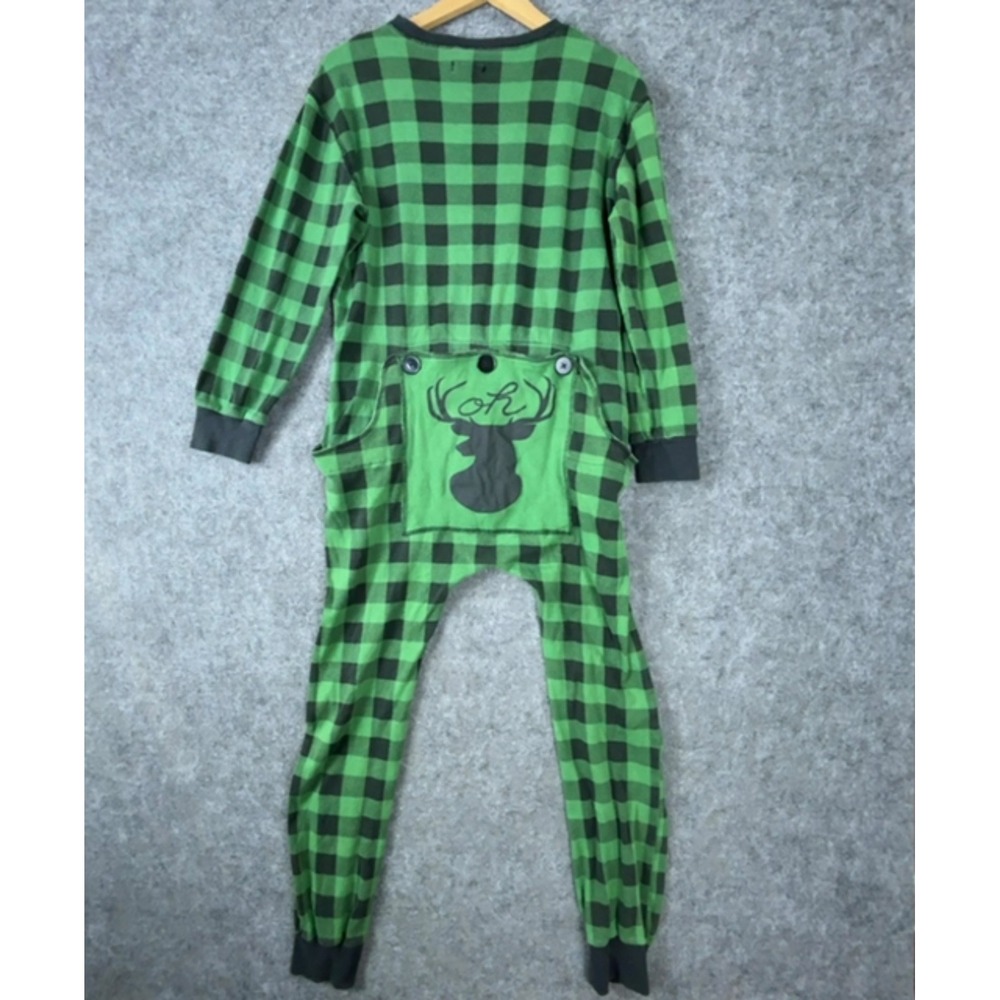 Silver Lilly One-Piece Union Suit Womens Large Green Buffalo Plaid Back Flap